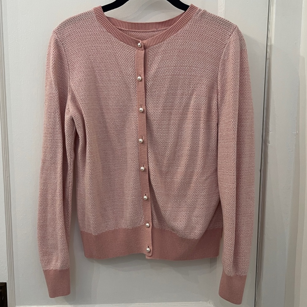 Ann Taylor Pink Knit Cardigan sweater with Pearl Buttons size small